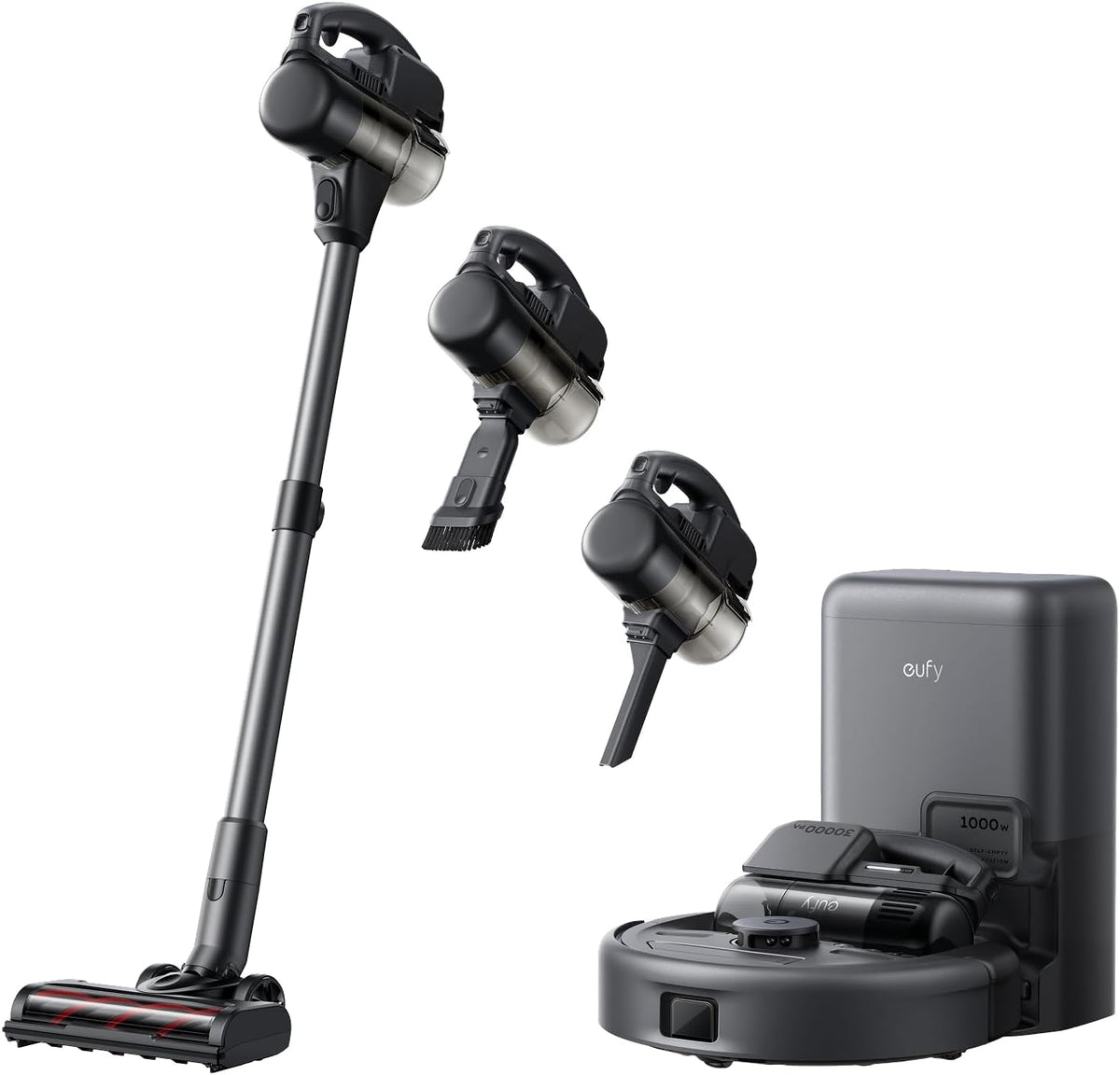 eufy E20 robot aspirador 3 en 1 - Succión máxima 30000 Pa y autovaciado - Filtración de 5 etapas y carga rápida - Pro Detangle Comb para múltiples superficies