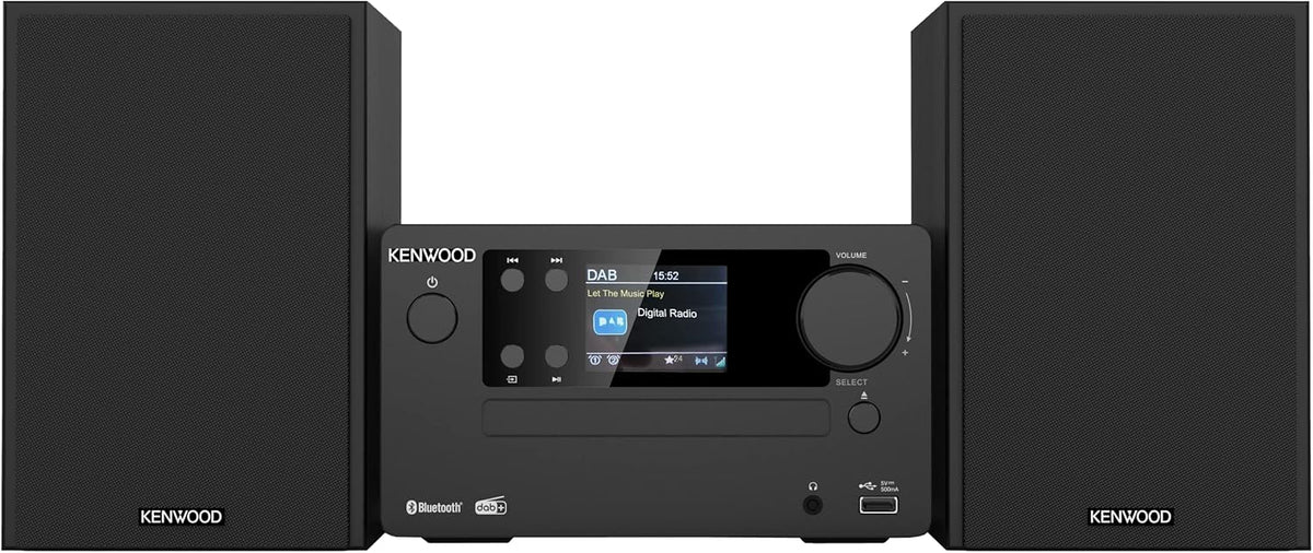 Kenwood M-725DAB-B microcadena HiFi - CD USB DAB y Bluetooth Audio Streaming - Sistema estéreo de 25 W compatible con MP3 - Equipo negro para música en casa