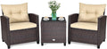GIANTEX conjunto de muebles de jardín de ratán 3 piezas - 2 sillones con cojines - Mesa con panel de vidrio - Para terraza jardín y patio marrón oscuro