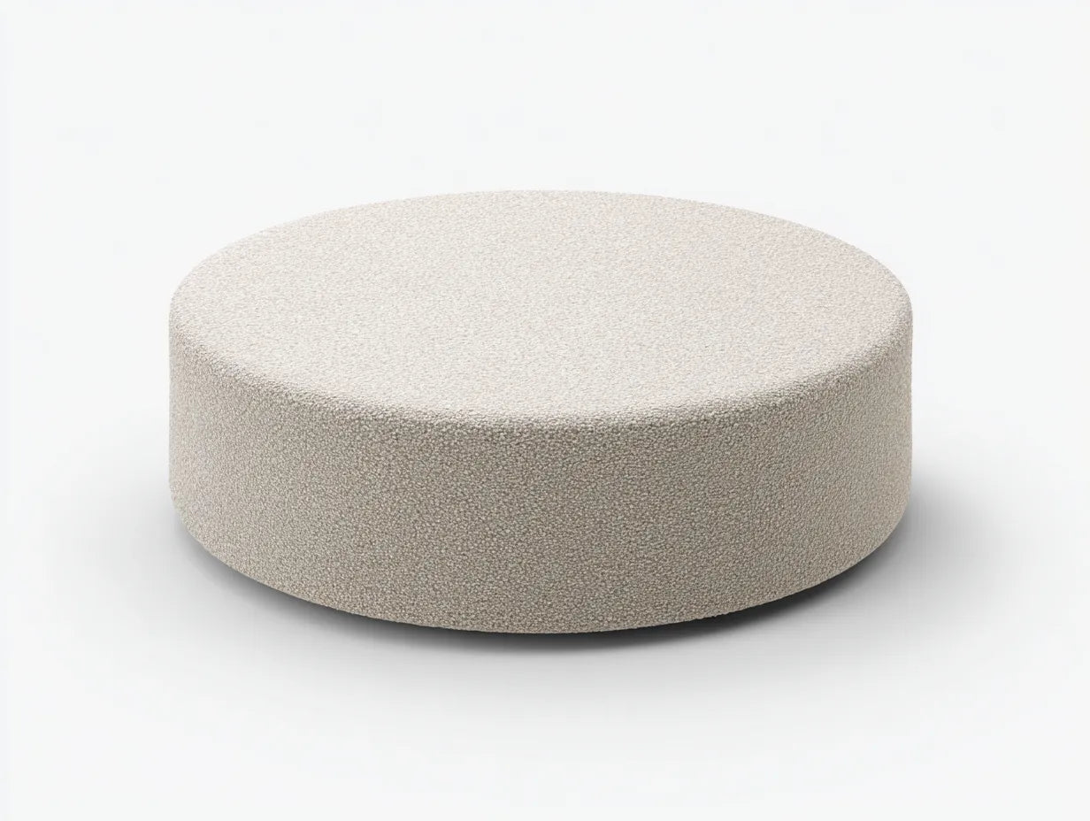 Reposapiés redondo tapizado 100x100x35 cm - beige arena - estilo minimalista para salón