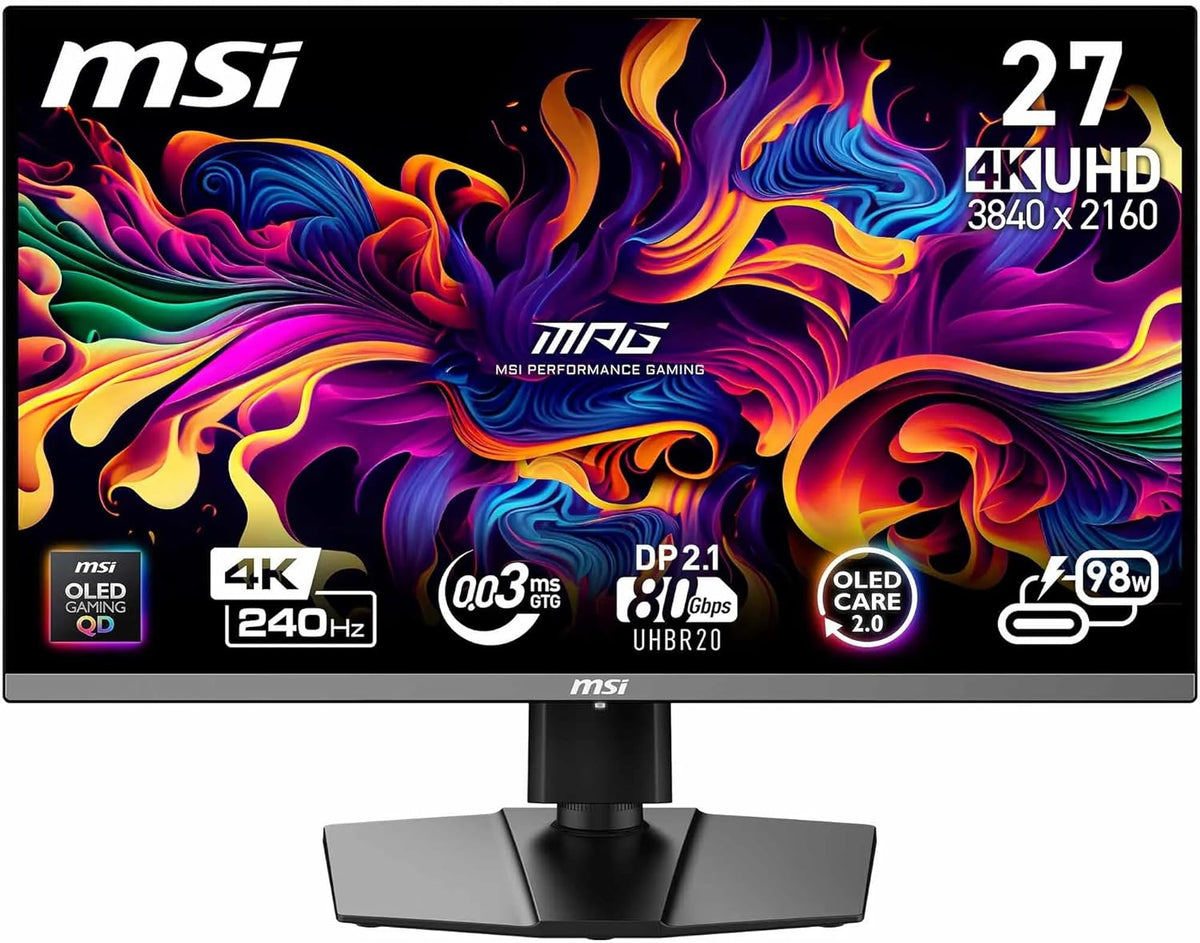 MSI MPG 272URX QD OLED monitor gaming - Pantalla 4K de 27 pulgadas y 240 Hz - Panel Quantum Dot OLED con respuesta de 0.03 ms - KVM DisplayPort 2.1a HDMI 2.1 y USB C