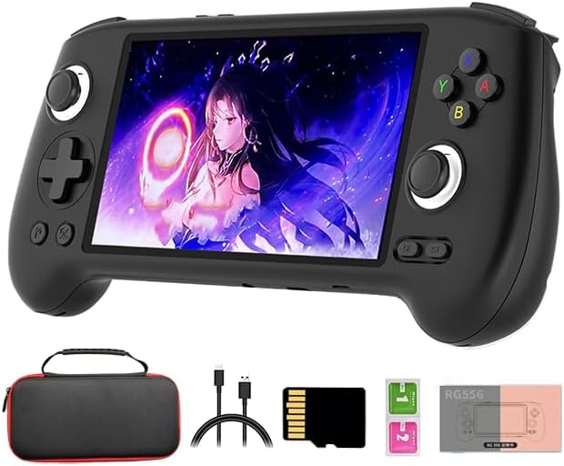 Consola portátil retro Android 13 - Pantalla AMOLED de 5,5 pulgadas con 4000 juegos - Unisoc T820 WiFi y memoria de 128 GB - Funda de transporte incluida para juego portátil