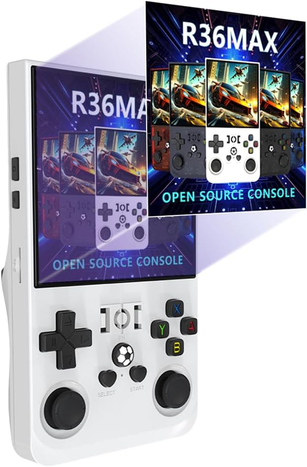 LYEAA consola retro portátil Linux - Pantalla IPS HD de 4 pulgadas - 22000 juegos integrados - Sistema de código abierto en acabado blanco para entretenimiento portátil