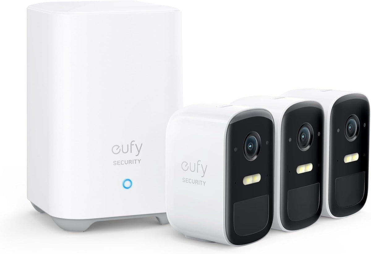 eufy Security eufyCam 2C kit de tres cámaras exteriores - Vídeo HD 1080p y visión nocturna - Batería de hasta 180 días - WiFi con Alexa y sin cuota mensual