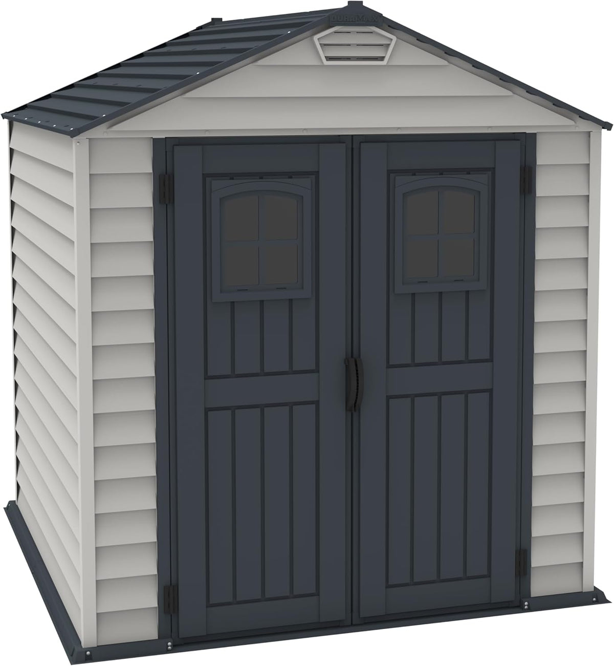 Duramax StoreMax Plus 7x7 Caseta de jardín - Resina PVC gris antracita con marco de acero - Suelo incluido y cubierta metálica - Cobertizo resistente al agua