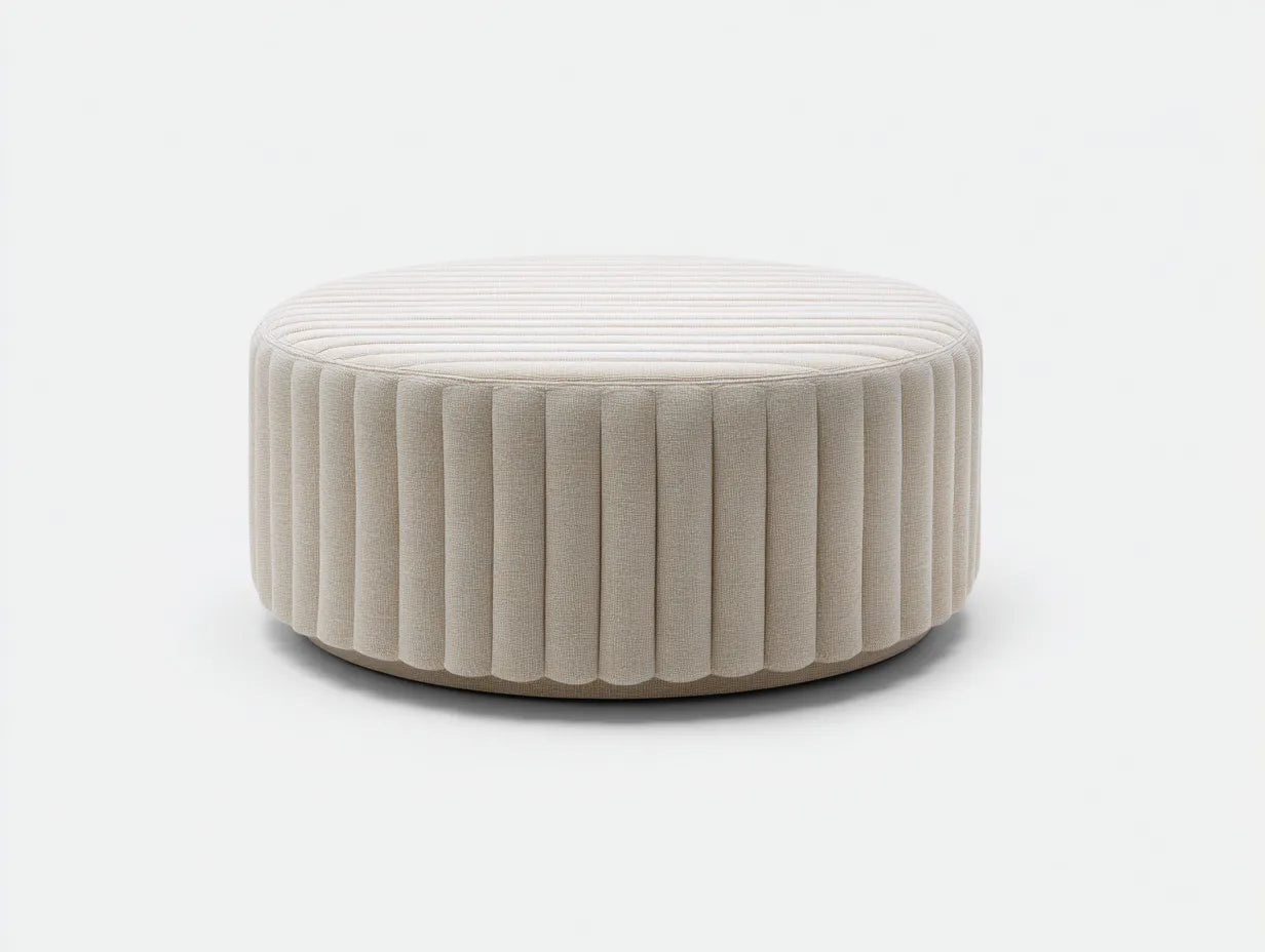 Reposapiés redondo acanalado 95x95x40 cm - crema - diseño vertical para salón