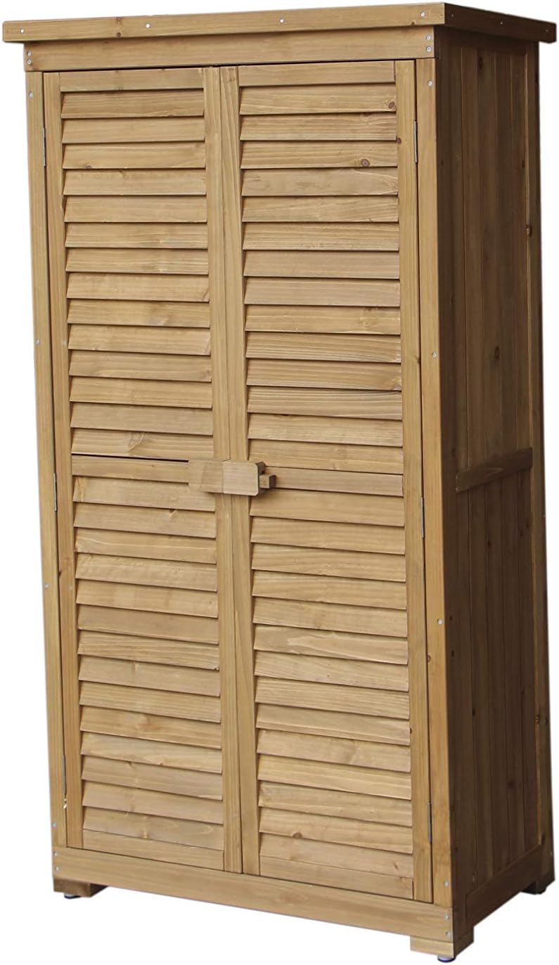 Gardiun KNH1105 Emmy Armario de jardín - Madera natural 87 x 46 x 160 cm - Estructura impermeable para exterior - Diseño vertical compacto para herramientas