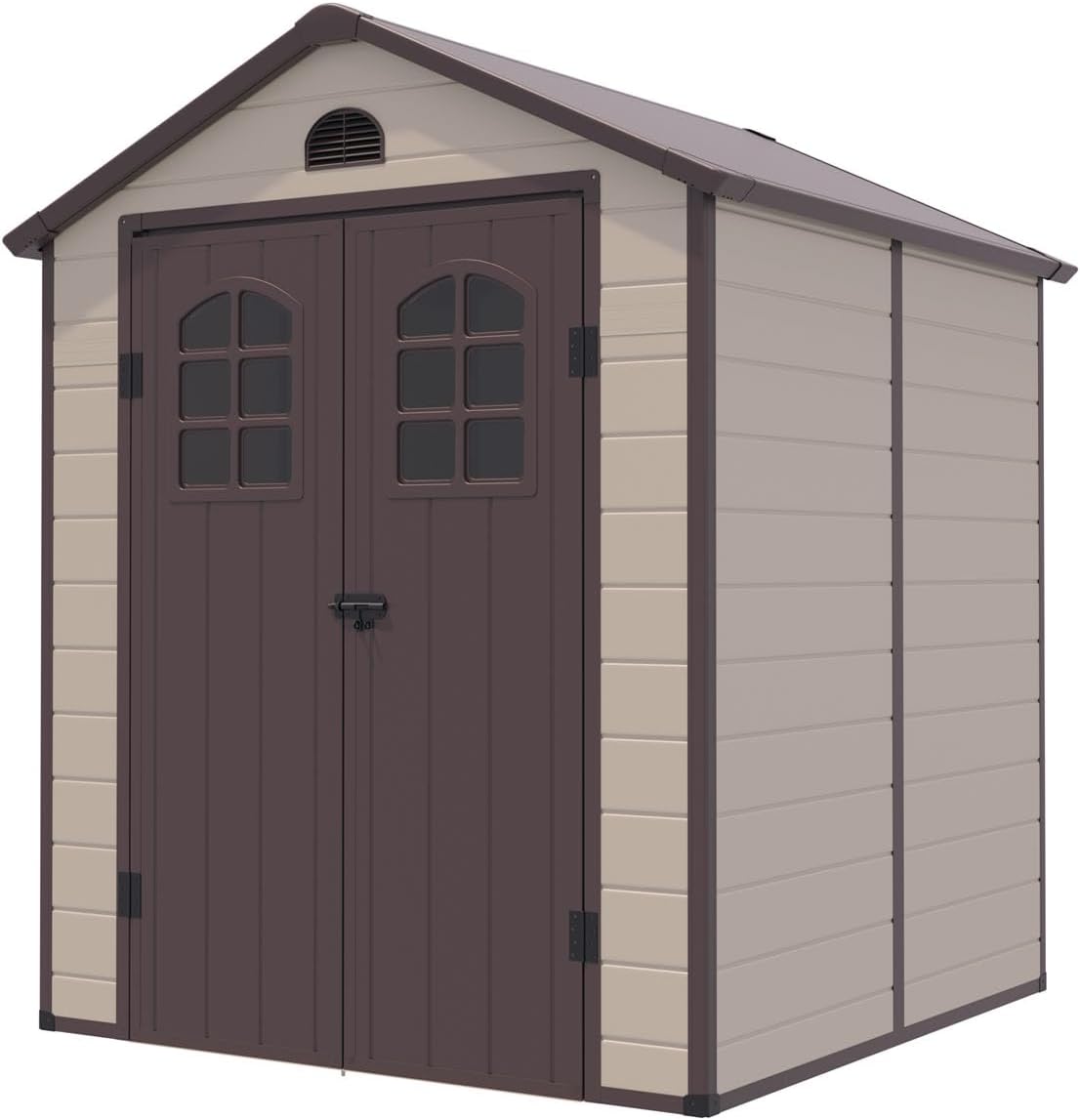 Gardiun Alessia A Caseta de resina 3,57 m2 - 188 x 190 x 225 cm beige - Suelo y ventanas integrados - Doble puerta abatible para almacenamiento de jardín