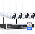 Sistema de videovigilancia REIGY de 5 MP - 4 cámaras WiFi 1920p para interior y exterior - NVR de 16 canales con disco de 1 TB - visión nocturna y audio bidireccional