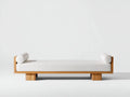 Banco diván de lino 210x82x72 cm - blanco y natural - para dormitorio con marco de madera