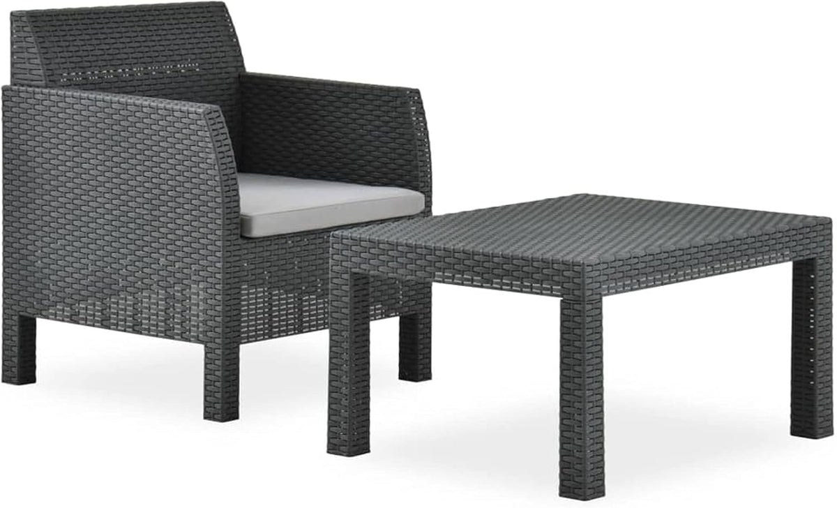 Chusui conjunto de muebles de jardín 2 piezas - Plástico y ratán - Cojín incluido - Muebles de terraza exterior gris antracita