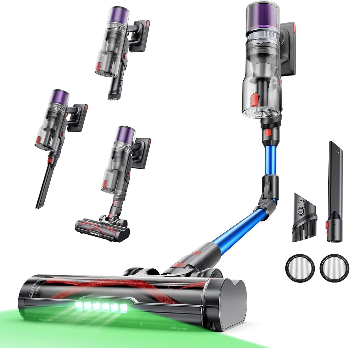 Proscenic P16 aspiradora sin cable - Motor de 550 W con succión de 55 kPa - Autonomía de 65 minutos y tubo plegable - Cepillo anti enredos y depósito de 1.2 litros