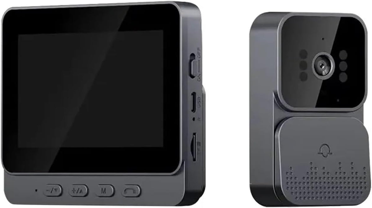 OPTEPYOE timbre con vídeo - Pantalla HD de 4.3 pulgadas y vídeo 1024p - Videoportero interior en color negro - Bluetooth con cable de carga