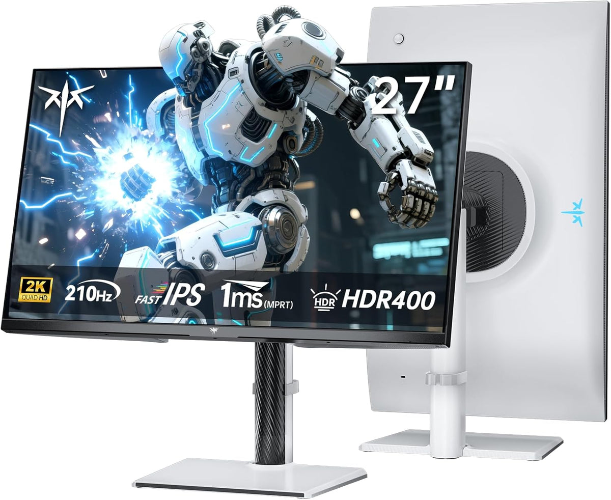KTC monitor gaming 2K blanco - Pantalla Fast IPS de 27 pulgadas y hasta 210 Hz - Respuesta de 1 ms y HDR400 - Altavoces integrados y soporte ajustable