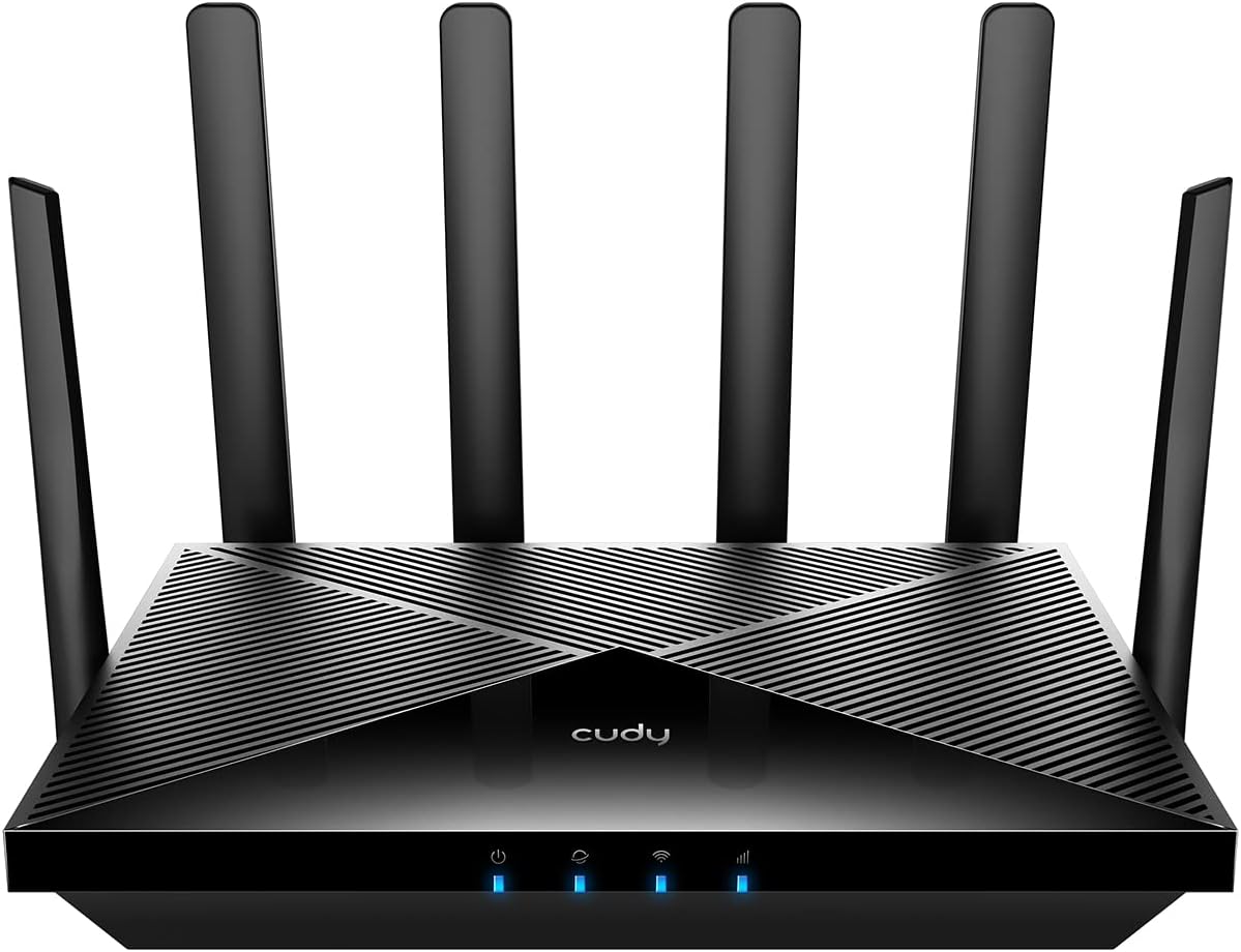 Cudy P5 router 5G WiFi 6 - AX3000 de doble banda con doble SIM y 4 x 4 MIMO - Antenas desmontables y conexión Ethernet - VPN ZeroTier y Cloudflare
