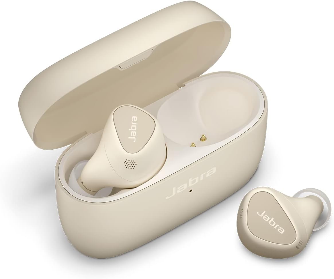 Jabra Elite 5 auriculares True Wireless - Diseño intraural beige y oro - Cancelación activa híbrida y seis micrófonos - Altavoces de 6 mm y conexión inalámbrica