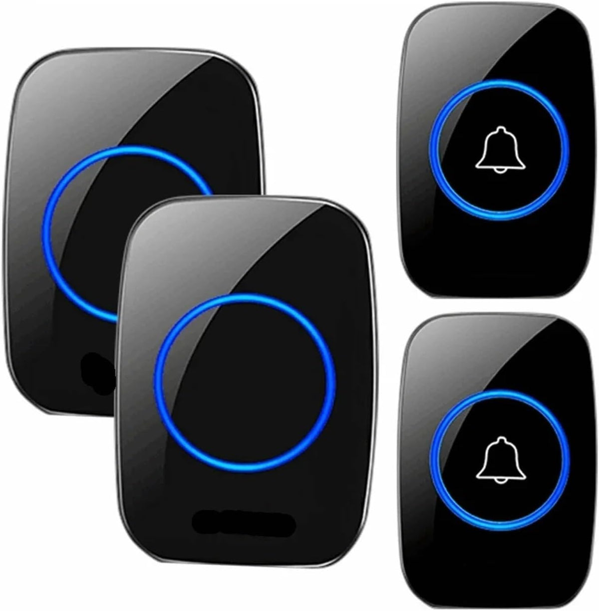Timbre inalámbrico de largo alcance - Dos pulsadores y dos receptores para interior - Sesenta melodías con volumen de hasta 110 dB - Alcance máximo de 300 m