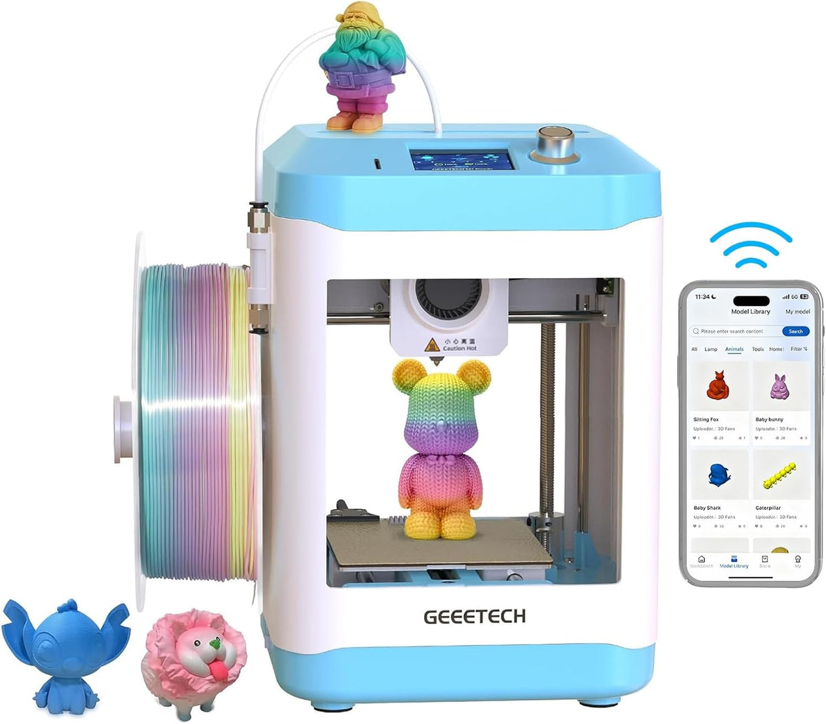 GIANTARM GEEETECH M1S Impresora 3D WiFi Inteligente - Mini Impresora 3D para Principiantes con Pantalla a Color - Extrusor Directo y Velocidad 250 mm s