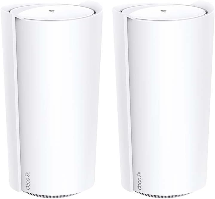 TP-Link Deco XE200 sistema Mesh WiFi 6E - AXE11000 tribanda para viviendas de hasta seis dormitorios - Puerto 10G y dos puertos Gigabit - Pack de dos unidades blancas