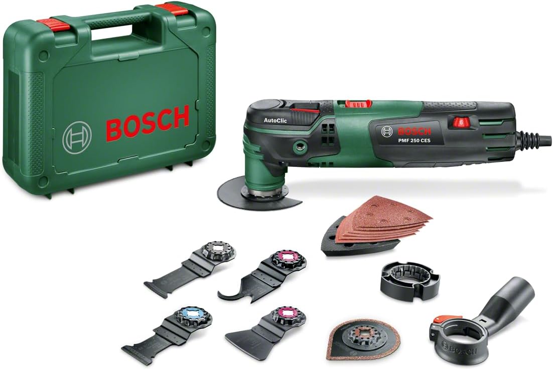 Bosch PMF 250 CES herramienta multifuncional 250 W - Para cortar moler y pulir - Starlock y electrónica constante - Con cable 230 V y maletín de transporte