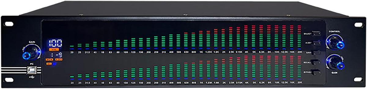 Ecualizador gráfico estéreo de 31 bandas - Analizador de espectro dual - 10 efectos preestablecidos - Ajuste independiente de graves medios y agudos para audio