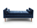 Banco tapizado de terciopelo 198x76x74 cm - azul marino y marrón - para dormitorio con asiento acanalado