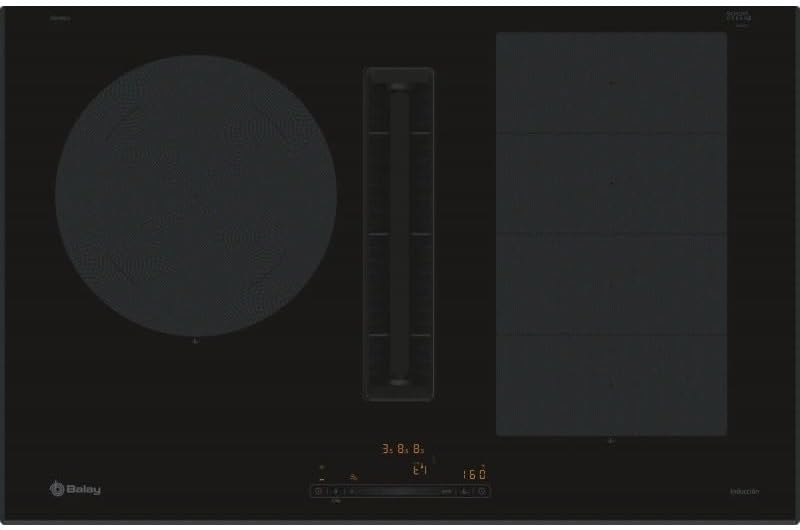 Placa de inducción Balay 3EBC989LH - ancho de 80 cm con extractor integrado - 2 zonas Flex y área de 28 cm - 11 niveles recirculación y temporizador