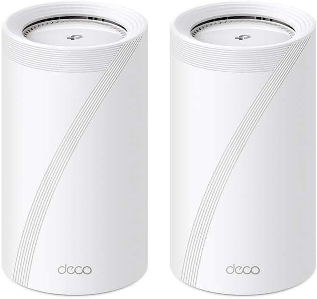 Sistema WiFi Mesh TP Link Deco BE85 - paquete de 2 unidades WiFi 7 BE19000 - tribanda hasta 22 Gbps con 12 flujos - puertos 10 G y 2,5 G con HomeShield