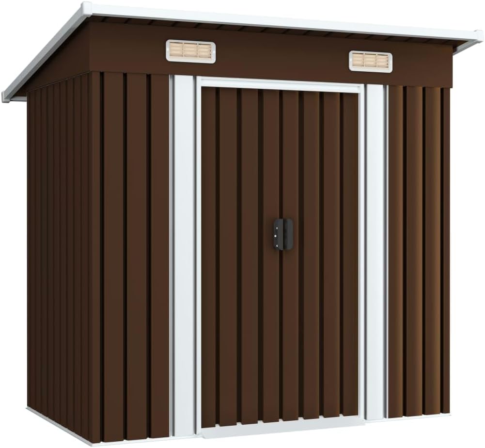 Refined Caseta de Almacenamiento de Jardín de Acero Marrón 194 x 121 x 181 cm - Cobertizo Exterior con Acero Galvanizado - Almacén Resistente al Agua