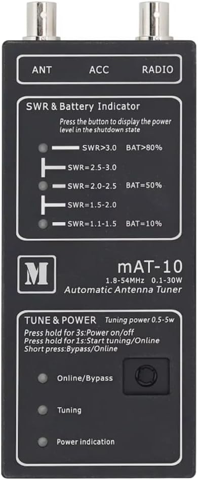 MAT-10 sintonizador automático de antena - Rango de 1,8 a 54 MHz - Potencia de trabajo de 0,1 a 30 W - Compatible con radios FT-817 FT-818 y equipos QRP