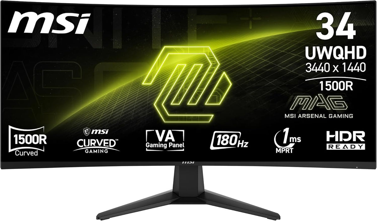 Monitor gaming curvo MSI MAG 346CQ de 34 pulgadas - resolución UWQHD 3440 x 1440 y curvatura 1500R - 180 Hz y respuesta de 1 ms - HDR HDMI DisplayPort y VESA