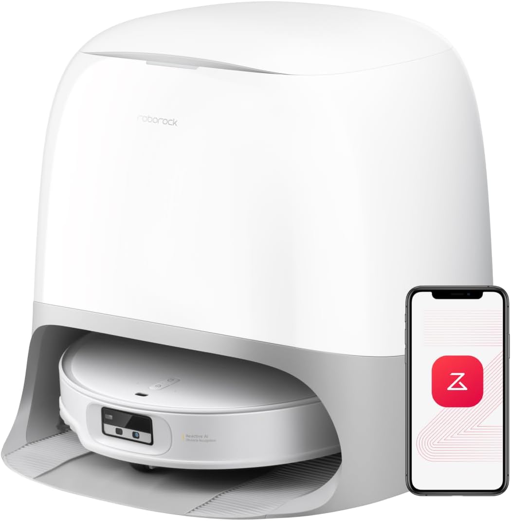 Roborock Qrevo CurvX - Robot aspirador y mopa 22000 Pa - Diseño ultrafino 7,98 cm y doble anti enredos - Chasis AdaptiLift con lavado automático