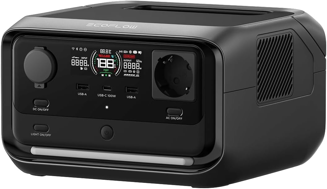 EcoFlow RIVER 3 Plus estación de energía reacondicionada - Batería LFP de 286 Wh y salida de 1200 W - Inversor a 230 V con energía solar - Unidad sin usar con defectos leves de embalaje