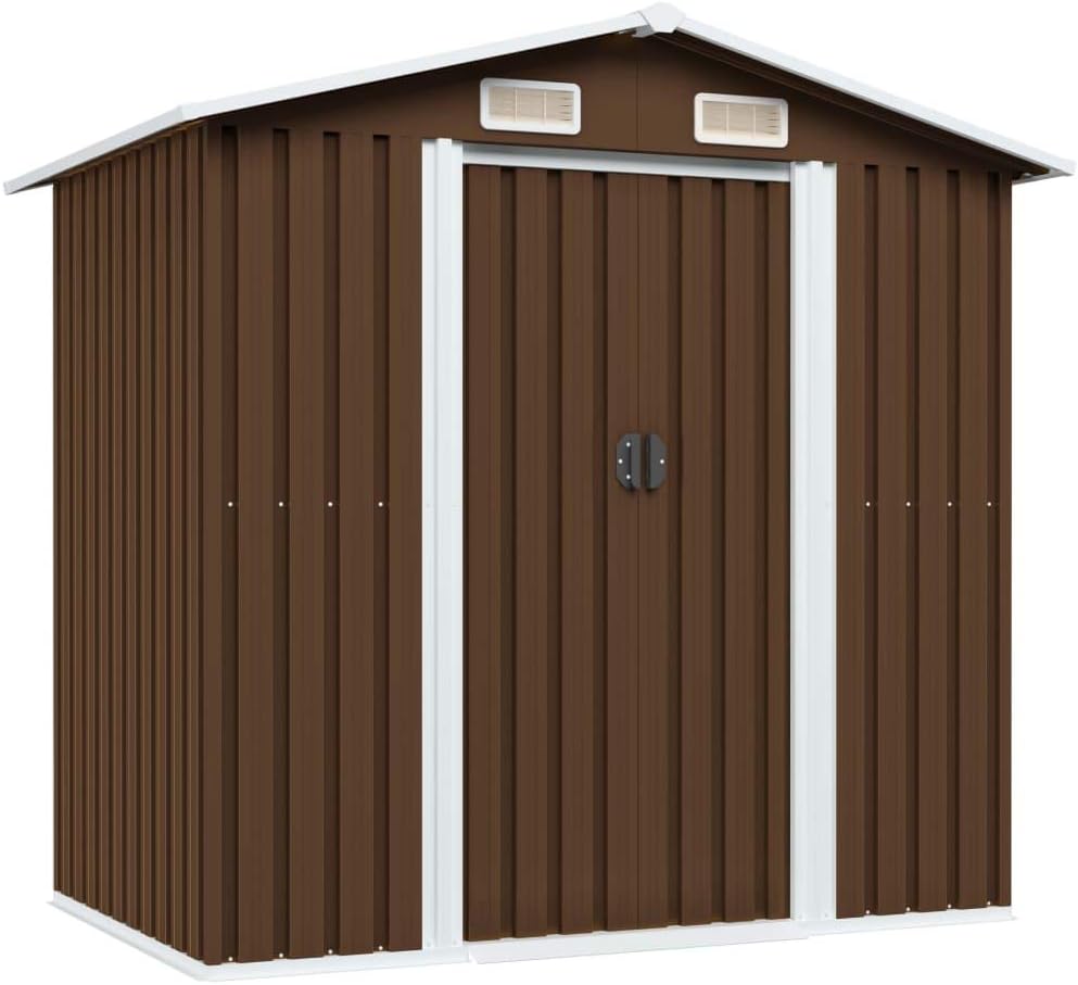 Caseta de jardín metálica 204 x 132 x 186 cm - Cobertizo exterior de acero marrón - Base y techo metálicos - Almacenamiento resistente al agua para herramientas