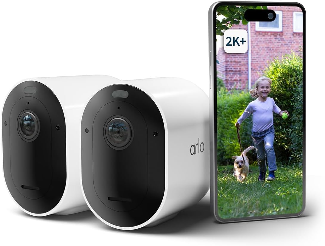 Arlo Pro 5 kit de dos cámaras WiFi - Resolución 2K y visión nocturna en color - Batería con sensor de movimiento - Audio bidireccional para interior y exterior