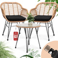 CASARIA Bali conjunto de balcón 3 piezas - 2 sillas con cojines lavables - Mesa con tablero de vidrio - Muebles de terraza beige