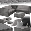 TecTake Conjunto de jardín de ratán - 2 sofás mesa y caja de almacenamiento con estructura de acero - Cojines de 8 cm para terraza y exterior - Gris y gris claro con diseño combinable