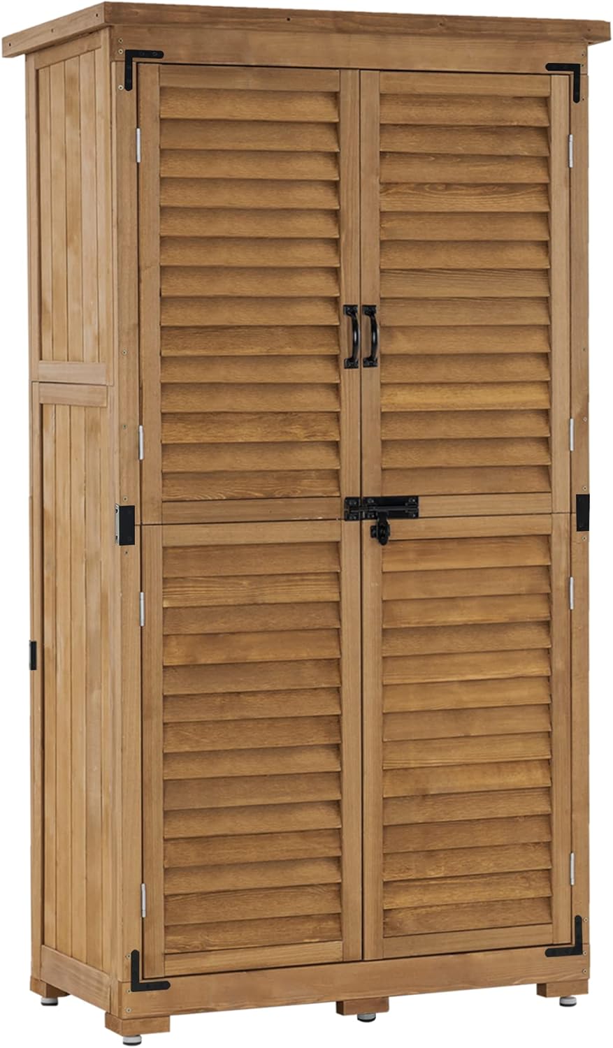 MCombo Armario de jardín - Madera de abeto marrón 87 x 47 x 160 cm - Diseño impermeable resistente a la intemperie - Almacenamiento vertical para exterior