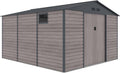Gardiun Surrey Caseta Metálica de Jardín 13 m2 Exterior 340 x 382 x 226 cm - Cobertizo de Acero con Ventana Lateral - Efecto Madera Veteada
