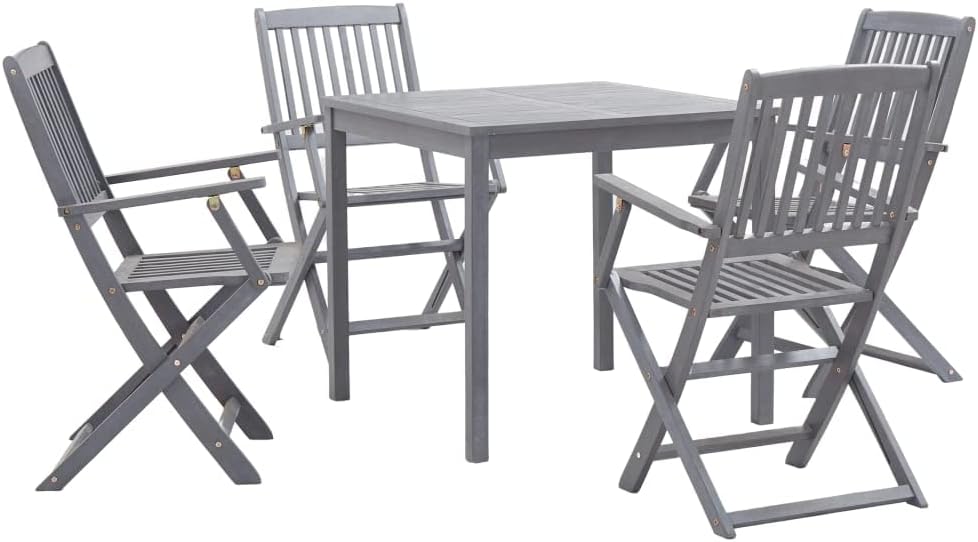 vidaXL Conjunto comedor de jardín 5 piezas - Madera maciza de acacia con mesa y sillones - Mobiliario exterior para patio y terraza - Gris elegante sin necesidad de montaje