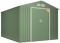 Wasabi Caseta metálica de jardín 8,08 m2 - 313 x 258 x 202 cm Light Green - Doble puerta corredera y rejillas de ventilación - Techo a dos aguas para almacenaje