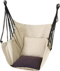 Silla Colgante con 2 Cojines Beige - Sillón Suspendido Interior y Exterior - Asiento Relax para Hogar Terraza Patio y Jardín