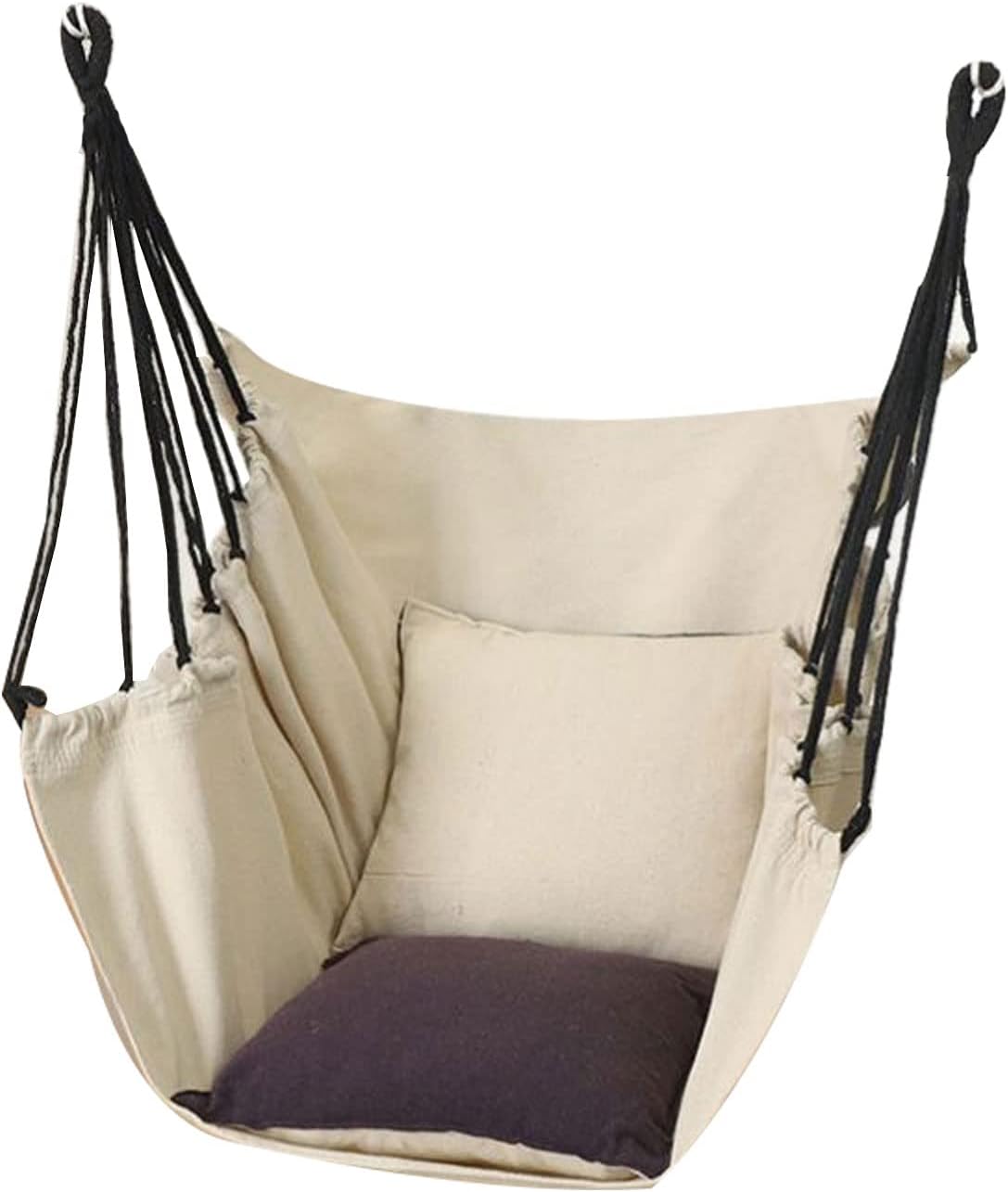 Silla Colgante con 2 Cojines Beige - Sillón Suspendido Interior y Exterior - Asiento Relax para Hogar Terraza Patio y Jardín
