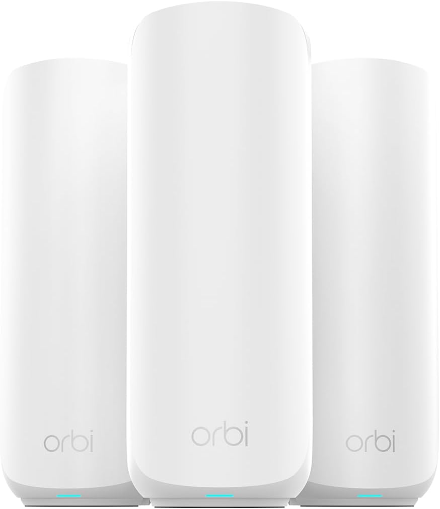 NETGEAR Orbi RBE373 sistema Mesh WiFi 7 - BE3600 de doble banda con velocidad de 3.6 Gbps - Cobertura de 360 m2 para 70 dispositivos - Router y dos extensores
