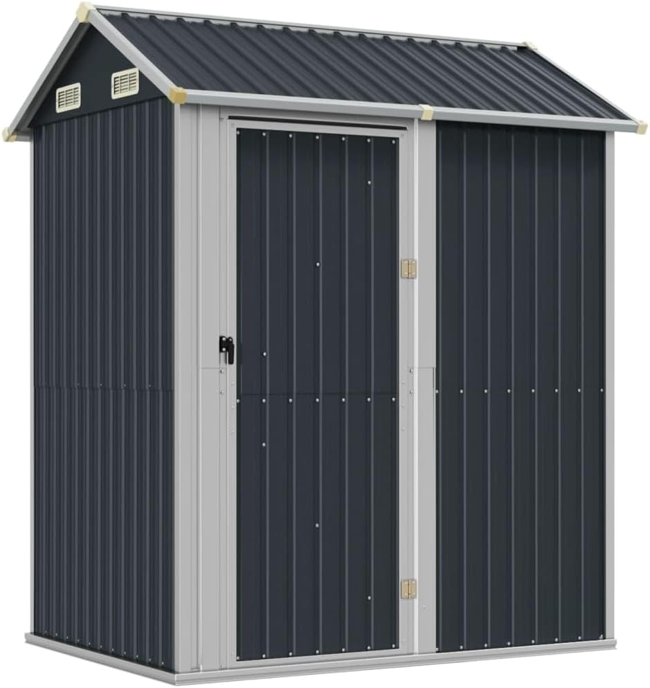 vidaXL Caseta de jardín antracita - Acero galvanizado con estructura resistente al agua - Cobertizo de 237 cm de alto - Base de acero para almacenamiento exterior
