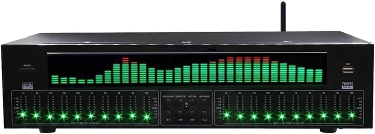 Ecualizador digital de 31 bandas con espectro - Ajuste independiente dual de 10 bandas - 12 patrones rítmicos - Decodificación óptica y coaxial para sistemas de audio