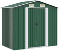vidaXL caseta de jardín metálica 204 x 132 x 186 cm - Cobertizo exterior de acero verde - Base de acero galvanizado - Almacenaje resistente al agua