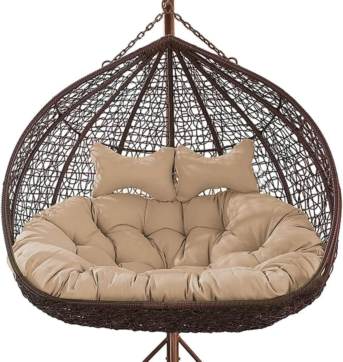 Silla colgante doble tipo huevo - Cesta ovalada 150 x 110 cm con relleno de algodón - Cubierta de poliéster - Asiento oscilante con almohada ajustable para interior
