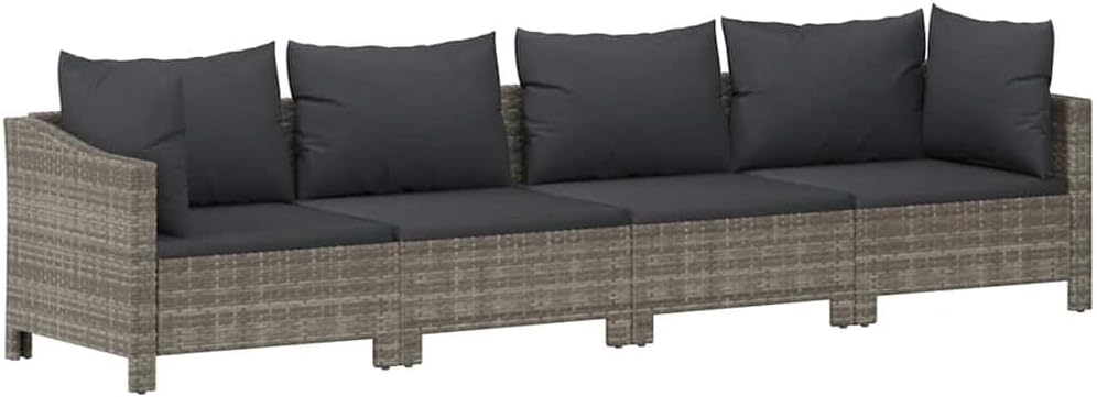 vidaXL conjunto de muebles de jardín 4 piezas - 2 sillones y 2 módulos centrales - Ratán sintético con cojines - Muebles de exterior gris estilo moderno