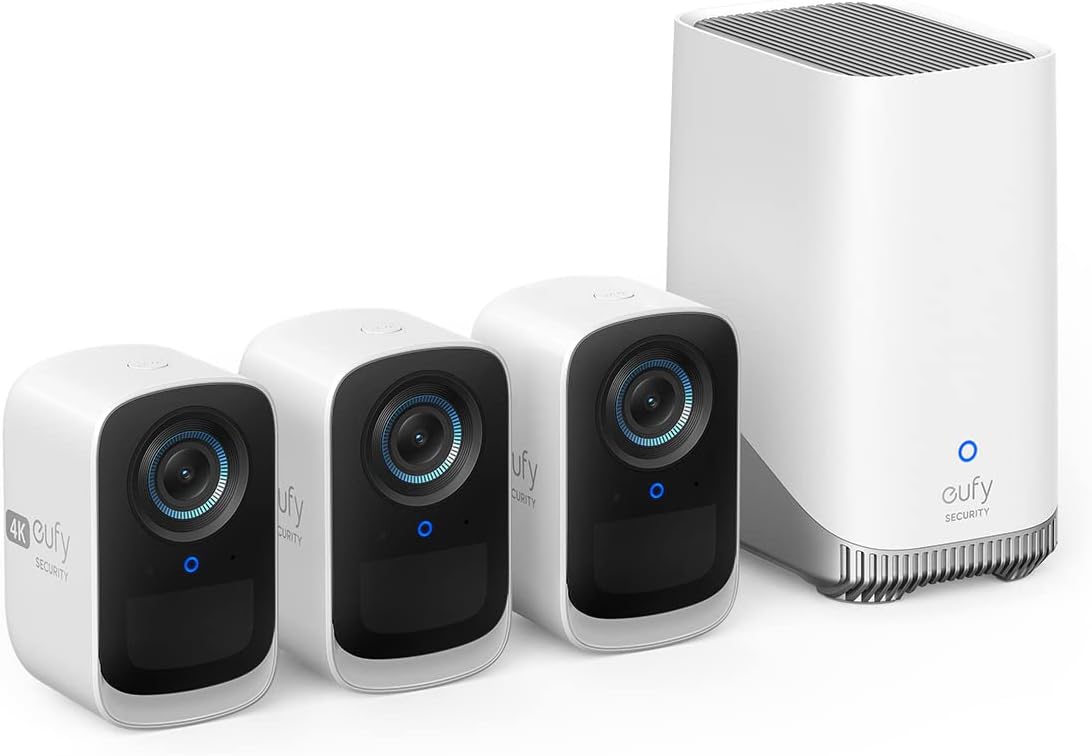 Sistema eufyCam S300 eufyCam 3C - conjunto de 3 cámaras exteriores 4K - batería de hasta 180 días y audio bidireccional - WiFi sin cuota mensual
